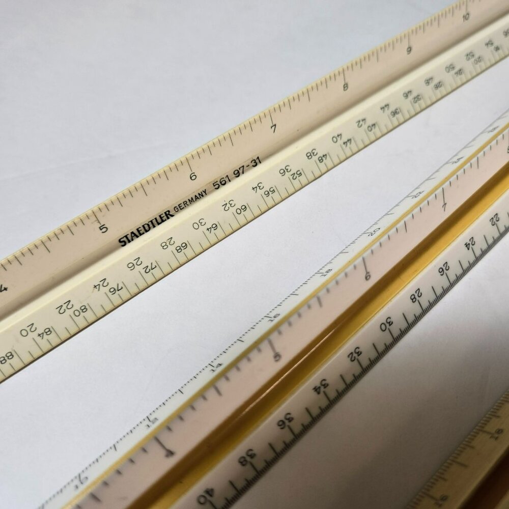 LOT (5) VTG 12" Engineer Architect Triangular Rulers Helix Hughes-Owens Keuffel - Picture 6 of 13